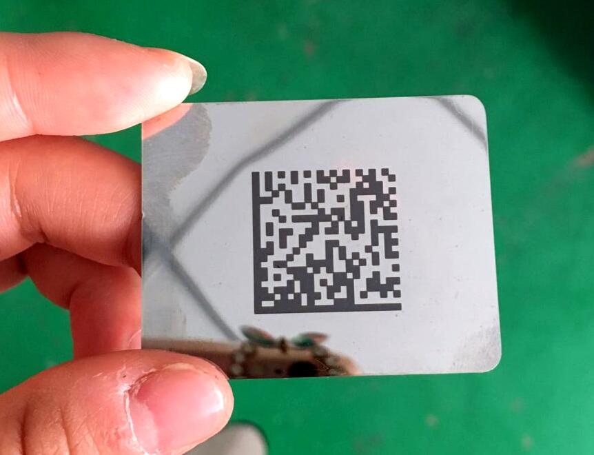 Black and White QR code mark on Stainless Steel